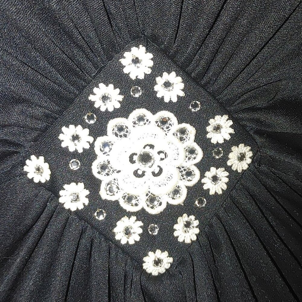 Vintage Black Maxi Dress Embellished Waist Sleeveless Size 16 USA Back Zipper